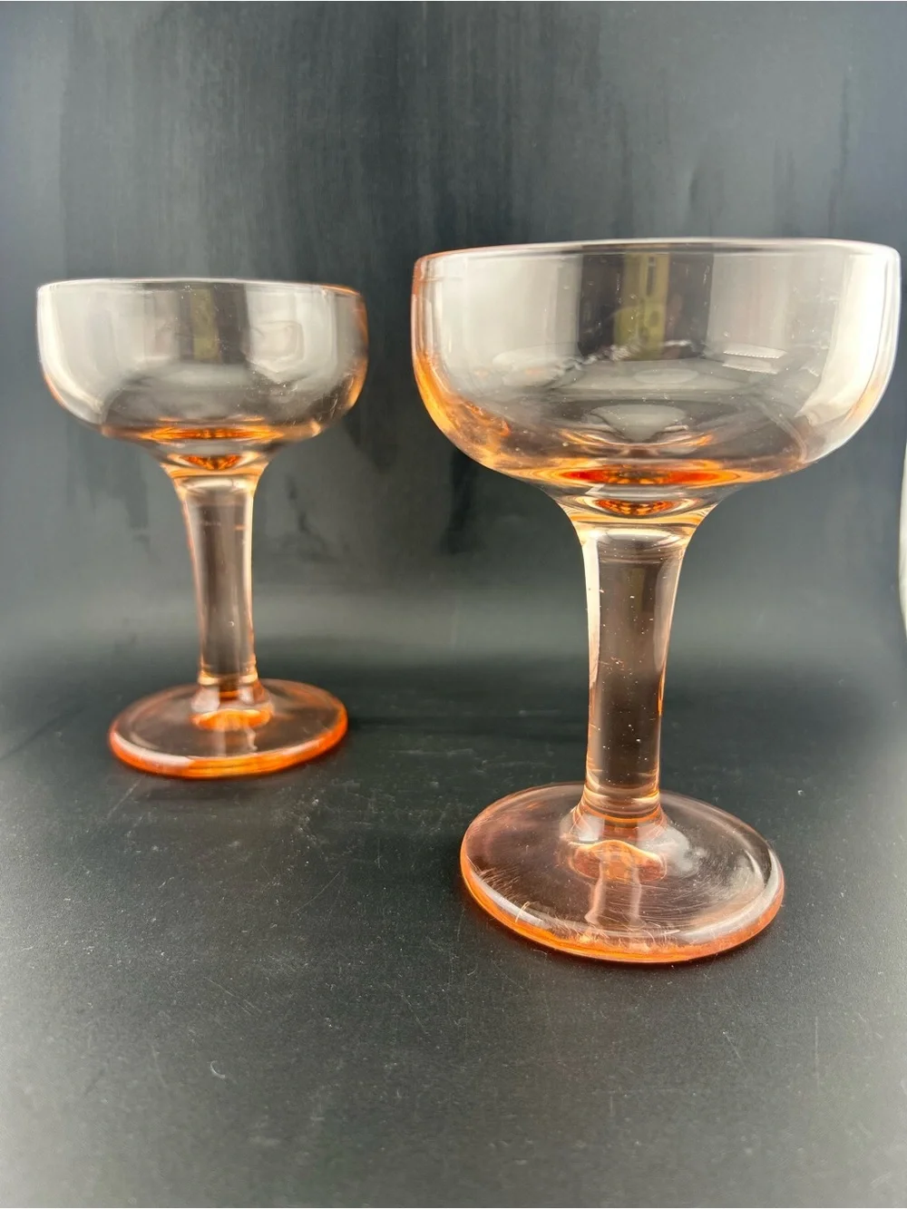 Vintage Pink Heavy Pressed Glass Coup Glasses Set of 2